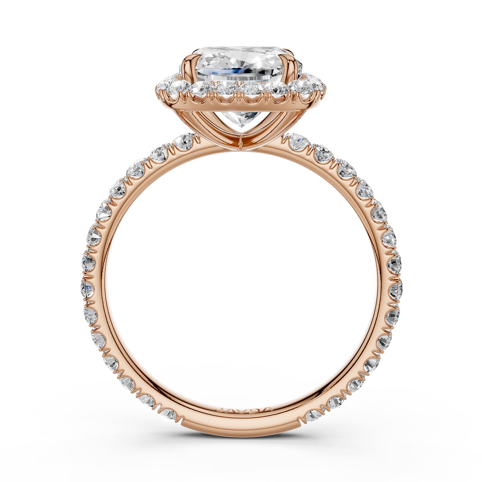 French Pave Set Halo Lab Grown Diamond Engagement Ring 2.59 Ctw.